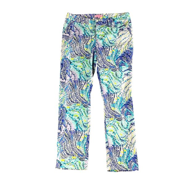 Lilly Pulitzer Womens Pants Size 8 Tropical Print Stretch Cotton Mid Rise Resort - Picture 1 of 11